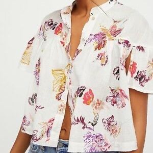 Free People Sweet Escape cream floral crop blouse